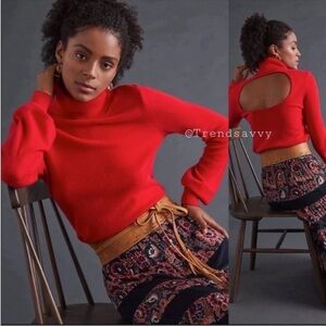 Anthropologie Maeve Red Cashmere Cutout Turtleneck Sweater Size Large NWT